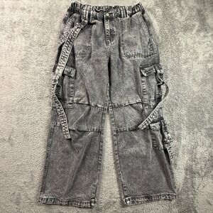 Justify Y2K Cargo Wide Leg Denim Jeans Elastic Waist Womens L Gray